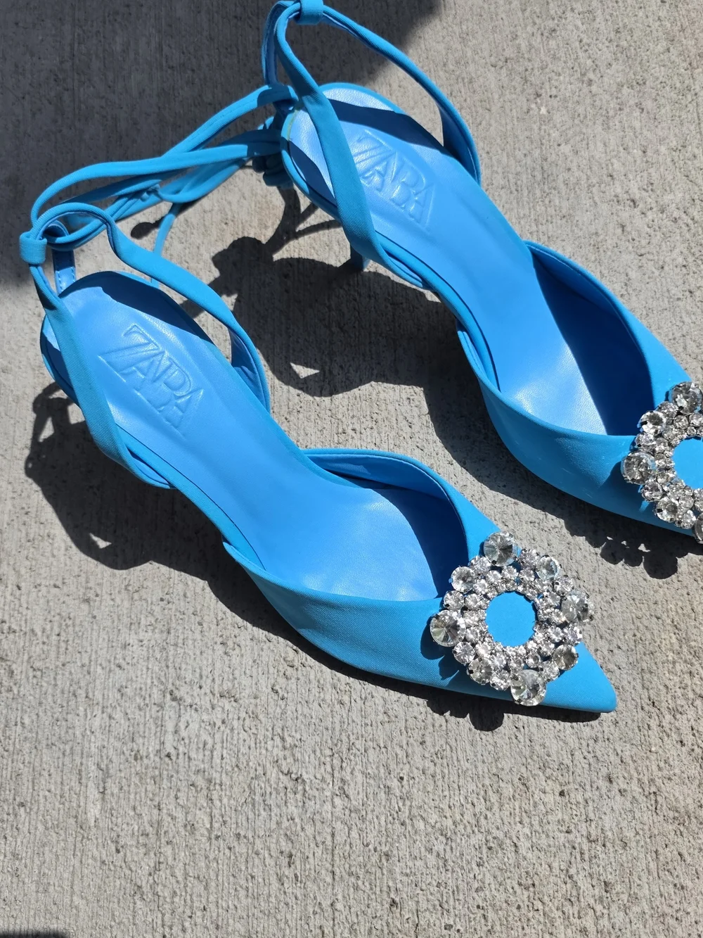 Zara Bright Blue Crystal Embellished Pointed Toe Slingbacks